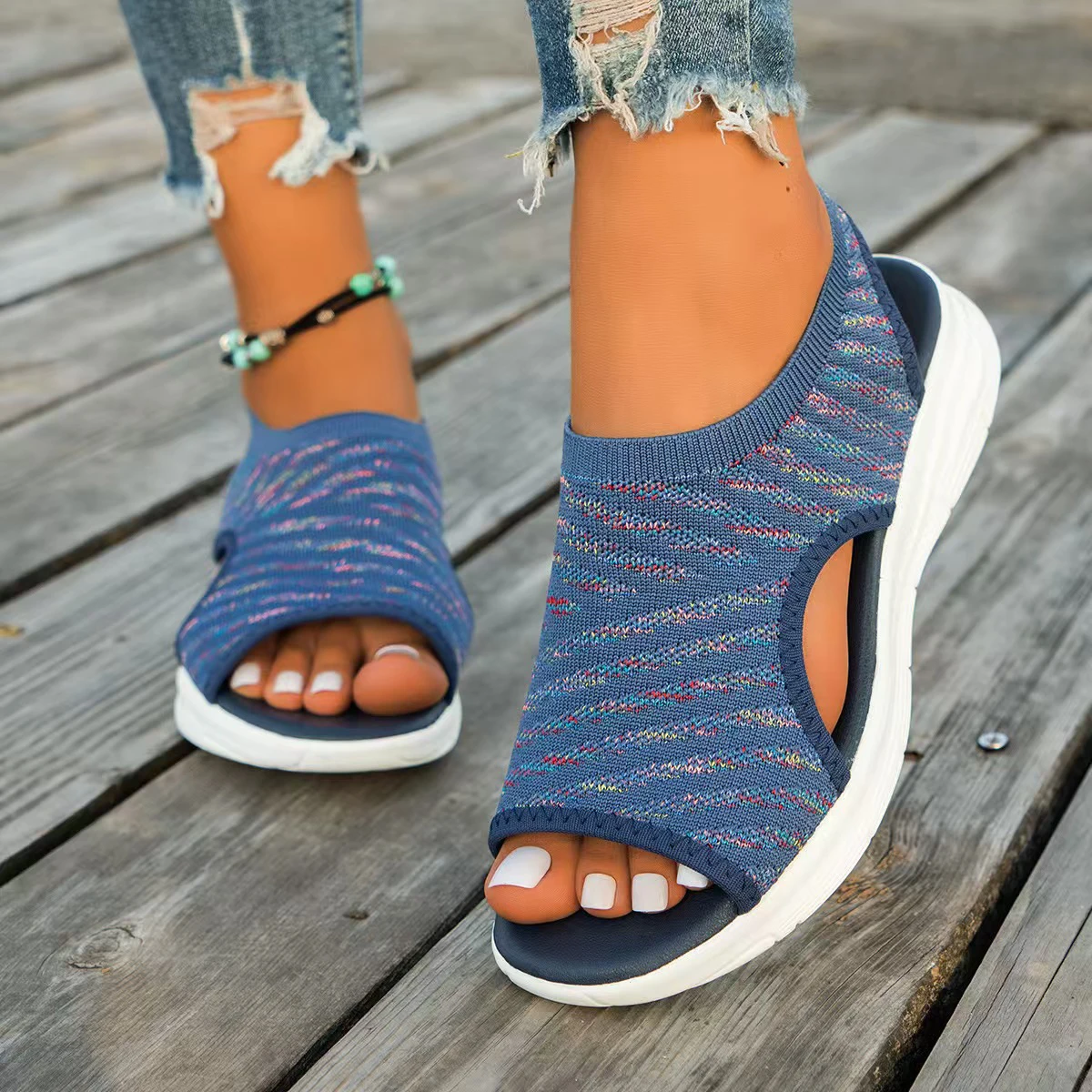 Sandalias Deportivas de Punto Elástico con Suela Confort Confortable