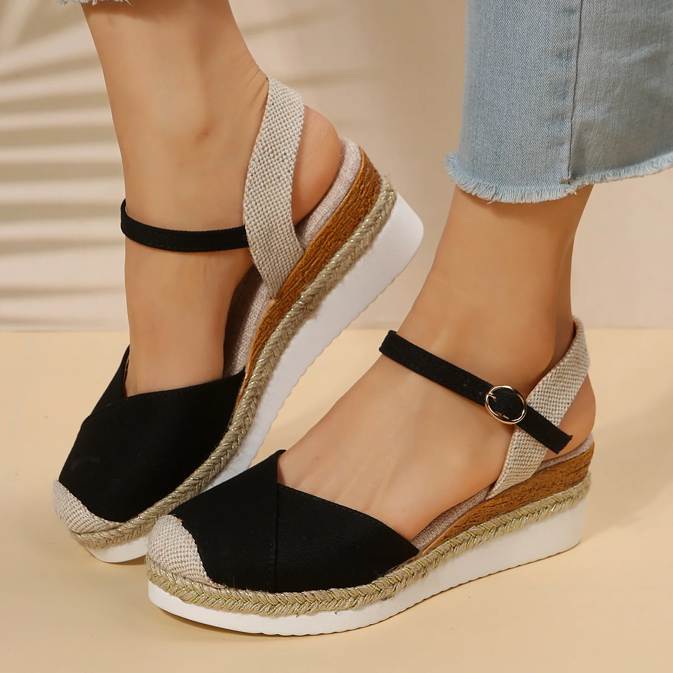 Sandalias de Plataforma con Puntera Cerrada tipo Alpargata para Mujer
