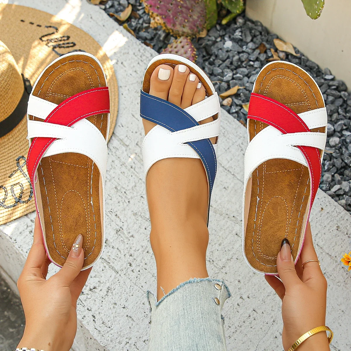 Sandalias Planas de Tiras Cruzadas Estilo Pala Confort para Mujer